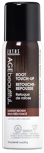 AGE beautiful Root Touch Up Hair Color Spray | Touch-Up Gray Concealer | Temporary Cover Up | Adds Volume & Covers Thinning Patches | Water, Sweat, Stain Resistant | Darkest Brown | 2 Fl Oz