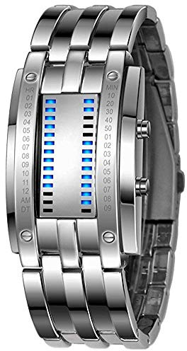 MASTOP Mens Creative Binary Digital Watches Unique Matrix LED Watch Futuristic Cool Stainless Steel Wrist Watch (Gold)