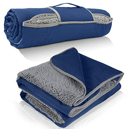 Tirrinia Waterproof Outdoor Blanket with Sherpa Lining, Windproof Triple Layers Warm Comfy Foldable for Camping Stadium, Sports, Picnic, Grass, Concert, Pet, Travel, Emergency Car Blanket 59''X 80''
