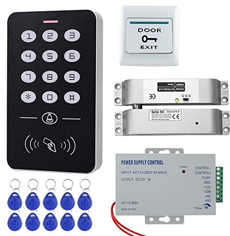 HFeng Kit Sistema Controllo Accesso Completo con Serratura Elettrica a Caduta + Tastiera Controllo Accessi RFID + 10 pezzi Telecomandi RFID per Sistema Citofonico