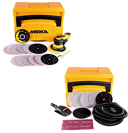 Mirka DEROS 5650CV Exzenterschleifer 125mm/150mm 5,0 Hub Brushless + Schleif Solution Case Set + Roundy Handblock + 40x Schleifscheiben