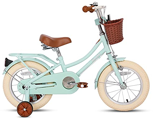 STITCH MANCHI 14 Zoll Kinderfahrrad mit Korb & Stabilisatoren für 3-5 Jahre alte Mädchen & Jungen, Mintgrün…