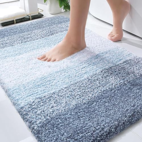 OLANLY Bathroom Rugs Mat 36x24, Extra Soft Absorbent Microfiber Bath Rugs, Rubber Backing, Quick Dry, Machine Washable Bath Mats for Bathroom Floor, Tub and Shower, Home Decor Accessories, Blue