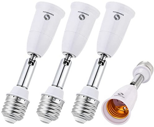 RONG&LAN E26/E27 Light Socket Extender，180 Degree Bendable, Extension Socket Extender Adapter, E26/E27 to E26/E27 Adjustable Extension, Flexible Medium Light Bulb Socket Converter (5.5inch 4-Pack)