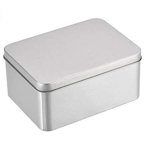sourcing map Metal Tin Box, 4.92 x 3.54 x 2.36 with Lids, Silver Tone | Rectangular,Empty Tinplate Containers ,for Home Organizer, Candles, Gifts, Car Keys, Crafts Storage