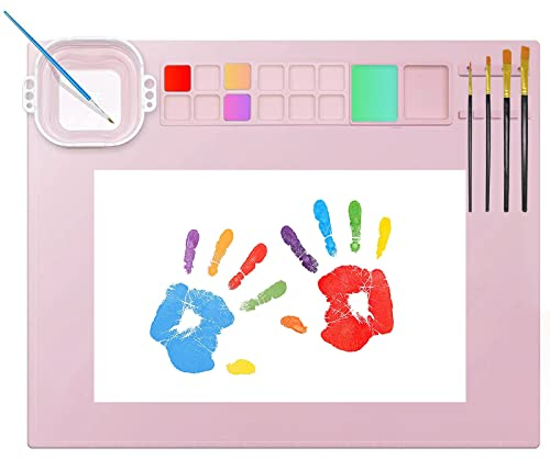 Gdsiujf Silikon-Malmatte zum Basteln,Antihaftbeschichtet Bastelmatte Kinder,mit zusammenklappbarem Reinigungsbecher und Stifthaltern Silikon Malmatte Bastelmatte für DIY Projekte(Rosa)…