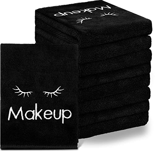 Vabean 30 Pcs Microfiber Black Makeup Washcloths for Face 13 x 13 Inches Makeup Remover Towels Reusable Absorbent Removers Face Wash Cloth with Embroidery for Women
