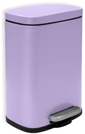 Spirella - Treteimer AKIRA 5 Liter, Edelstahl, Soft-Close mit Inneneimer, Badezimmer, Abfalleimer mit Fallbremse, Matt Lavendel