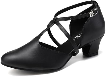 TINRYMX Scarpe da Ballo Latino Donna Punta Chiusa Americano Standard Salsa Tango Moderna Valzer Samba Party,L272-Nero-4.5CM,42 EU