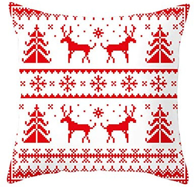 CEVAN Leinen Kissenbezüge Nordisch Kissenhülle Nackenrolle Rot-Weiss Kissenbezüge Ethno Kissenhülle Baumwolle Schneeflocke-Rotwild-Weihnachtsbaum Kissenbezüge Sofa Dekor 40x40 cm