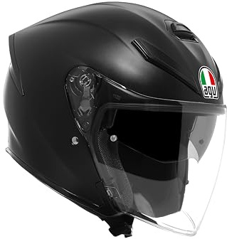 AGV - K5 JET EVO E2206, Casco da Moto Jet Unisex, Casco Moto Open Face in Fibra di Carbonio e di Vetro, con Visiera Antigraffio e Anti-UV, Matt Black, XL