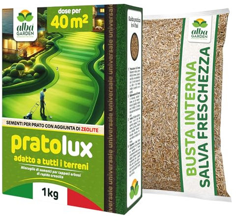 Albagarden - Semi Prato Universale Resistente - 40m² - Per Zone Ombreggiate e Soleggiate - Sementi Erba per Tappeti Erbosi Inverno Estate - Calpestabile - Rapida Crescita per ogni tipo di Terreno