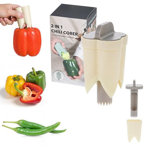 Yuanchu 2Pcs Pepper Corer Tools, 2 in 1 Pepper Seed Corer Remover Bell Peppers Cutter Deseeding Pepper Corers Tool Fruit Quick Corer for Vegetables Kitchen Home Family Camping(Cream White)
