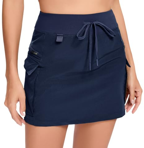 Timuspo Gonna da golf a vita alta, da donna, ad asciugatura rapida, in stile cargo/skort, con chiusura lampo e tasche, per tennis e altri sport, Blu mare, XL