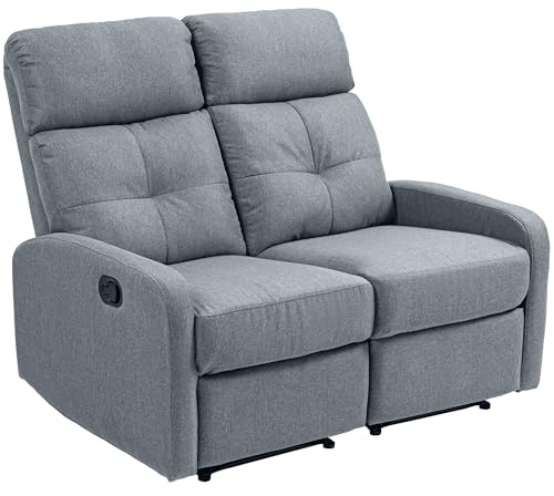 HOMCOM Sofá de 2 Plazas Reclinable Manual Sofá Relax Tapizado en Lino con Respaldo Ajustable por Separado Reposapiés Muelles Ensacados y Acolchado Grueso para Dormitorio Salón 118x95x101 cm Gris