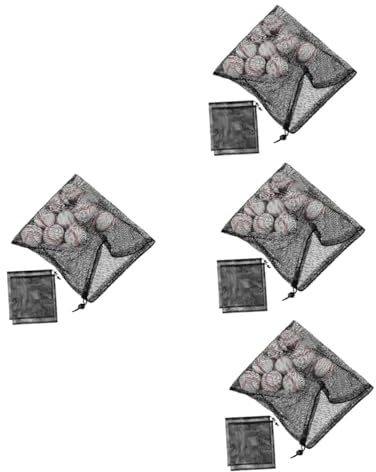FONDOTIN 4 Ensembles en Maille À Cordon De Rangement en Filet Petits Sacs en Filet Réutilisable Tennis Petits Sacs De Rangement Pochettes Polyester Noir 3 Pièces * 4