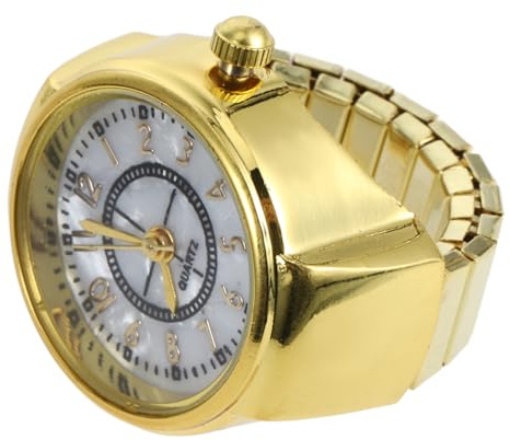 LALAFINA Reloj y Acero Inoxidable Números Grandes de Anillo de Cuarzo Diseño Clásico y Elegante para Dedo Dorado para Mujer y Hombre en Ocasiones Obsequios