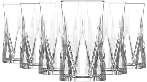 LAV 380ml Zoey Highball Glasses - 6X Tall Dishwasher Safe Glass Water Gin Juice Mixed Drink Cocktail Drinking Hi Ball Tumblers Glassware Set