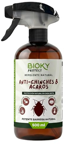 Bioky Protect | Spray Anti-Chinches y Ácaros 500ml | Repelente Con Aceites Esenciales | x10 veces Más Concentrado que Otros | Apto para Textil, Hogar, Sofás, Colchón, Ropa de Cama