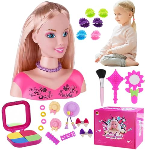 Testa di bambola per acconciature, Testa di bambola per acconciature Set da 35 pezzi, Simulata per bambini Fantasiosi e apprendimento del trucco Giochi di finzione Giocattoli per ragazze, Set 1