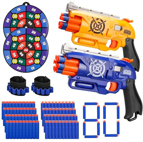 2 Pack Blaster Guns Boys Toy for 3+ Year Old Kids, 80 Soft Foam Darts Bullets, 2 Targets & 2 Wrist Strap, Gun Toys Gifts for Ages 8-12,Christmas Stocking Stuffers Party Supplies for Toddler