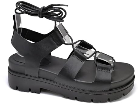 LUNATECH Women Summer Sandals Gladiator Platform Sandals Chunky Sandals Ladies lace-up Strappy Sandals Leather Shoes With lug sole