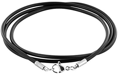 AURORIS Halskette/Armband - Kautschukband schwarz Dicke 2mm mit Karabinerverschluss aus 304 Edelstahl - Länge: 45cm