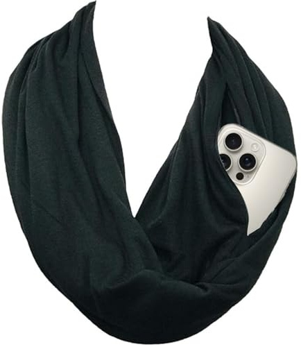 Quatrefoil Infinity Scarf for Women - Travel Scarf with Hidden Pocket - Women Infinity Scarves for All Seasons (All Black)