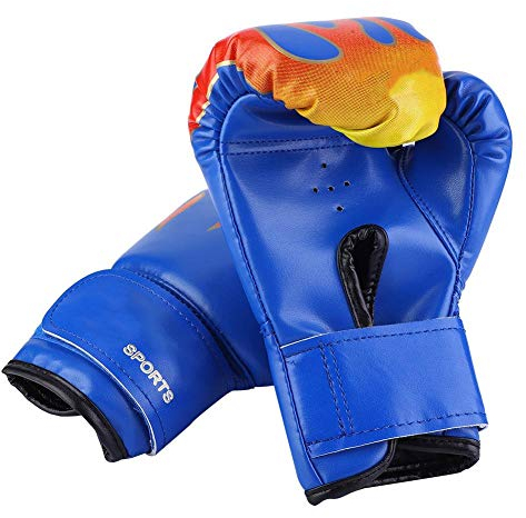 Kinder Boxhandschuhe, PU Leder, Blau, Verstellbar, Atmungsaktiv, Gepolstert, für 3-10 Jahre, 1 Paar