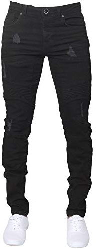 Enzo Mens Super Skinny Fit Jeans Stretch Ripped Biker Denim Pants All Waist Legs