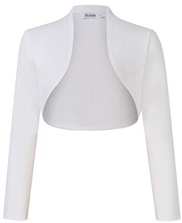 KOJOOIN Donna Cardigan a Maniche 3/4 Elegante Bolero Aperto Coprispalle Shrug Corto Festivo Giacca a Spalla A-Bianco S