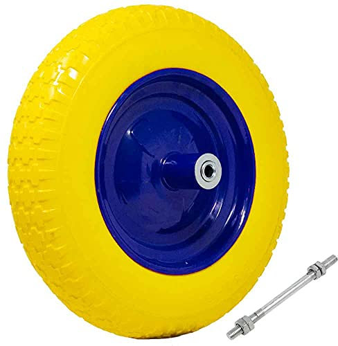 Bakaji Ruota Piena in Poliuretano Giallo Antiforatura per Carriola Battistrada Scolpito Diametro 35cm Larghezza 9 cm 3.50-8 Cerchio in Acciaio con Asse da 170 mm Incluso Ruote Ricambio Carriole