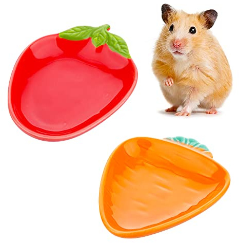 2 Pcs Hamster Ceramic Food Bowl, Cute Shape Anti-Turning Dish for Hamster Gerbil Hedgehog Guinea Pig Rat Rodent