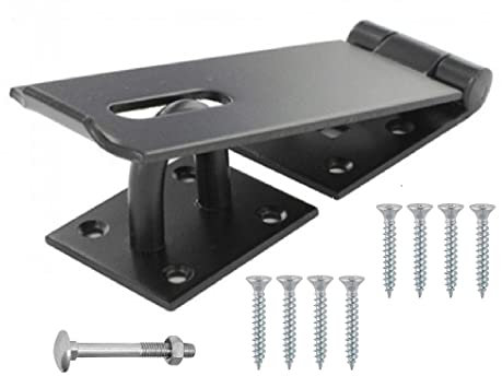 TERF® Heavy Duty Hasp and Staple Set Black 190mm Security Door Padlock Latch Including Fixing Screw for Use with Outdoor Cabinet Cupboard Cage Gate Shed Commercial and Multi Purpose Use - 190mm