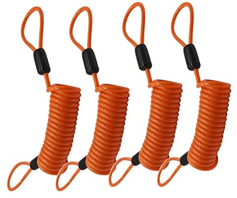 Bytiyar 4 pcs 5 Foot (150cm) 4mm Thickness Stainless Steel Extensible Wire Cable Safety Tether Lanyard Lock Rope with Loops Ended and Vinyl Cover Coated, Orange