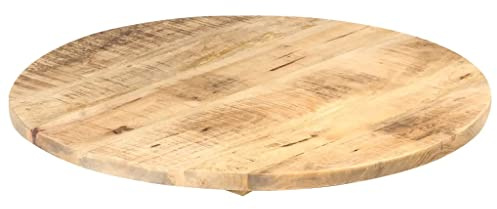 homiuse Tischplatte Massivholz Mango Rund 25-27 mm 60 cm Hellbraun Holzplatte Massiv Holzplatte Rund Tischplatte Ersatzteil für Esstisch Couchtisch Garten Tische Praktisch & Schön Industriestil