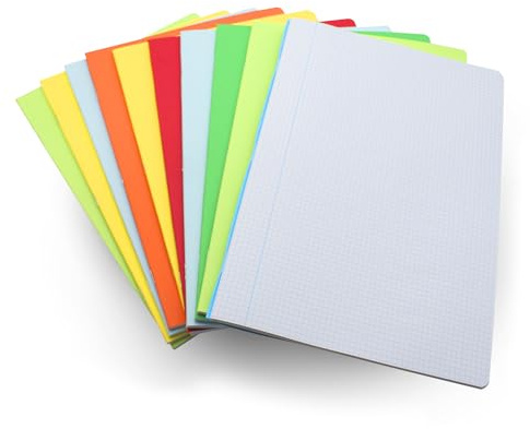 DOJA Barcelona | Häftade anteckningsböcker A4 fyrkantig | 10-pack | 210 x 297 mm | 48 ark 4 x 4 mm på 70 g | spiral | mjukt omslag | slumpmässiga färger | häftbok a4 | skolbok | anteckningsbok