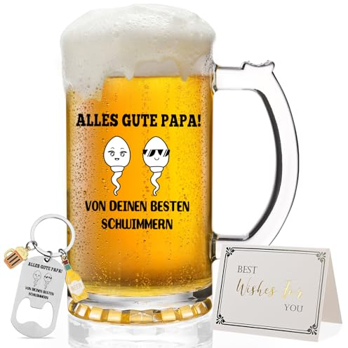 Joymaking Bierglas Papa Geschenk, Vatertagsgeschenke für 2 Kinder, Bester Vater Geschenk zum Vatertag, Geburtstag, Weihnachten - Bierkrug 0,5L