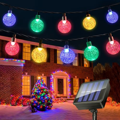 Solar Fairy Lights Outdoor, 8M/26Ft 30 LED Solar String Lights Waterproof, 8 Mode Solar Powered Crystal Ball Indoor/Outdoor Decorative Garden Lights for Patio, Yard, Party, Christmas (Multi-Coloured)