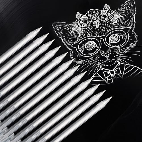 Blanca Bolígrafo de Dibujo Lineal Set, 12Pcs Tinta de Gel, Resaltador de Arte para Papel Negro, 0.8mm, Resistente al Agua