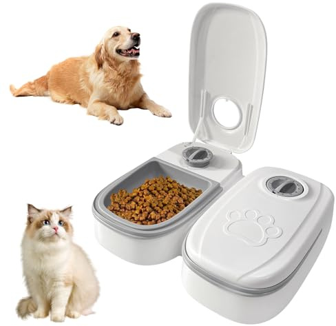 Hojalis Automatic Cat Feeder with 48H Timer, Double 350ml Automatic Cat Food Dispenser for Wet and Dry Food, Timed Cat Feeding Station, Automatic Pet Feeder for Cats Dogs