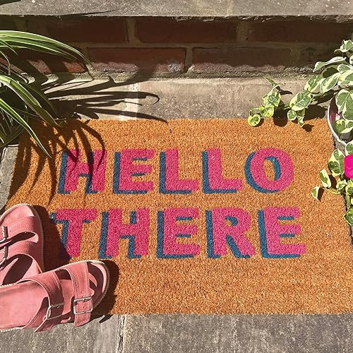 Printed Coir Door Mat for Home Entrance Indoor and Outdoor, Patio, Balcony Non-Slip Durable Natural Coconut Fiber Doormat in 45x75 cm Hello There