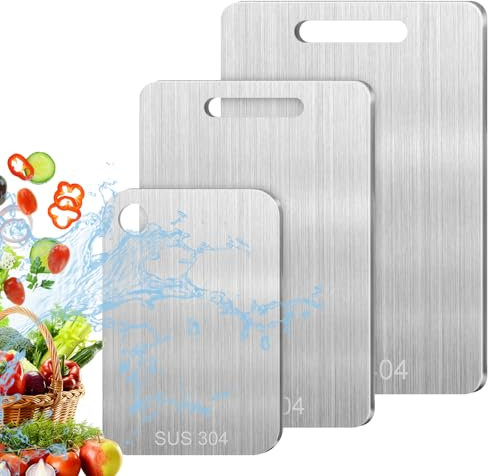 3 Pezzi Tagliere Acciaio Inox, Tagliere In Acciaio Inossidabile, Doppio Lato per Alimenti, Tagliere Cucina per Uso per Carne, Frutta, Verdura (39 * 27+34 * 23cm+25 * 15cm)