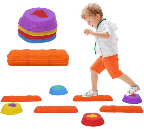 Stepping Stones for Kids, 4pcs Stones & 4 Balance Boards, Non-Slip Balance Stepping Stones Indoor & Outdoor Toys Preschool Obstacle Course, Sensory Coordination Equipment Promotes Strength