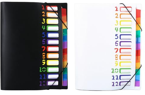 Lot de 2 organiseurs de documents extensibles portables à 12 poches pour dossiers élastiques Motif rainure