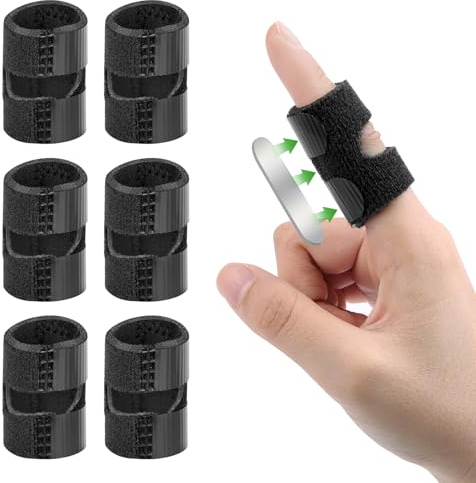 flintronic fingerskena, 6 stycken justerbara fingerstöd, fingerplattång med integrerat aluminiumstöd för trasiga, stukt, artrit, tendinit (svart)
