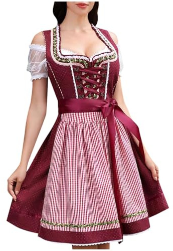 Duohropke Dirndl pour femme - Vêtements traditionnels sexy - Robe traditionnelle courbée classique sans chemisier - En satin - Robe traditionnelle Dirndl - Robe de carnaval - Costume pour fête de la