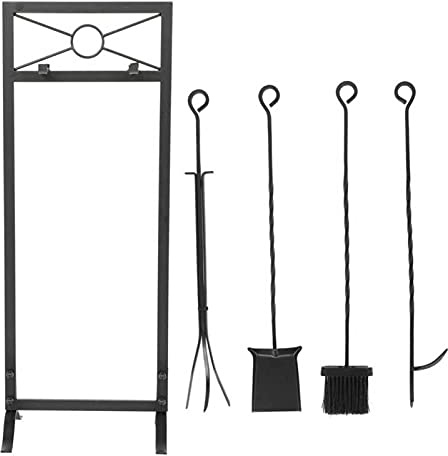 Set di Attrezzi per Camino con Base, Spazzola, Pala, pinze, attizzatoio, Kit di Accessori per caminetti e stufe a Legna