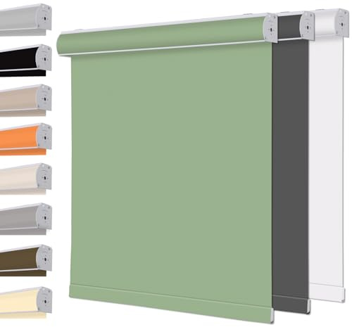 LUSTROWIN Free-Stop Cordless Roller Shades (Upgraded) - Light Filtering Blinds with Cassette Valance, Spring System, UV Protection Energy Saving for Home & Office (Custom Size, Leaf Green)