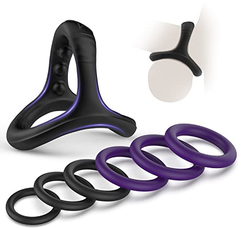Silicone Cock Ring,Triangle Penis Ring Sex Toys for Men,7 Different Sizes Cock Rings for Erection Enhancing,Adult Sex Toys for Male Pleasure Ring for Couples(Purple)